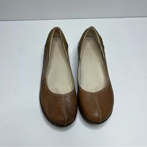 LL Bean Brown Leather Split Toe Wedge Loafer Women's Size 8